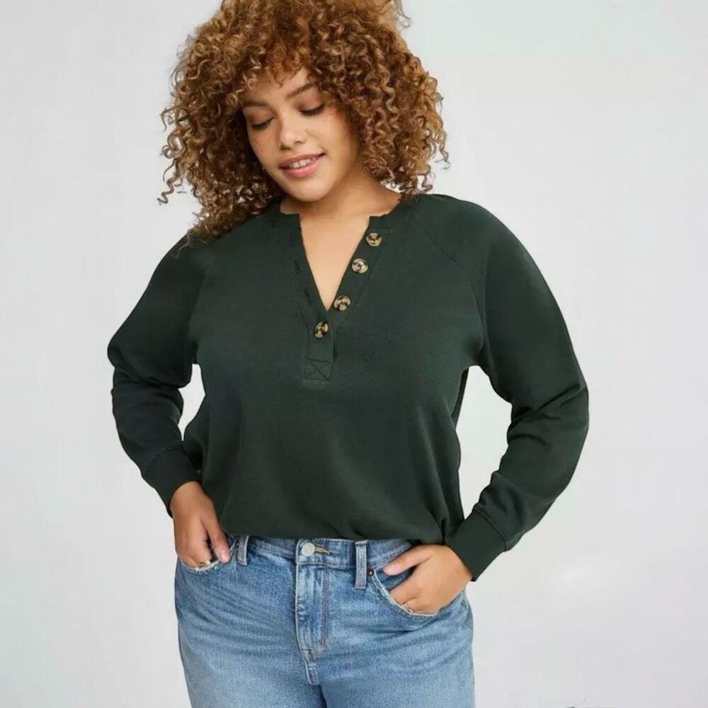 Torrid Hunter Green Fleece Henley Sweatshirt Sz 3X